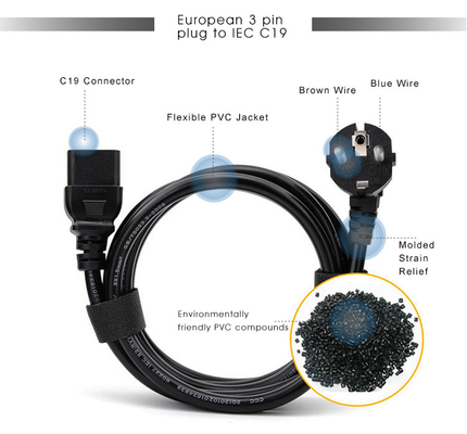 Extensão longa impermeável 2 Pin Plug do cabo de alimentação do VDE da UE para o portátil